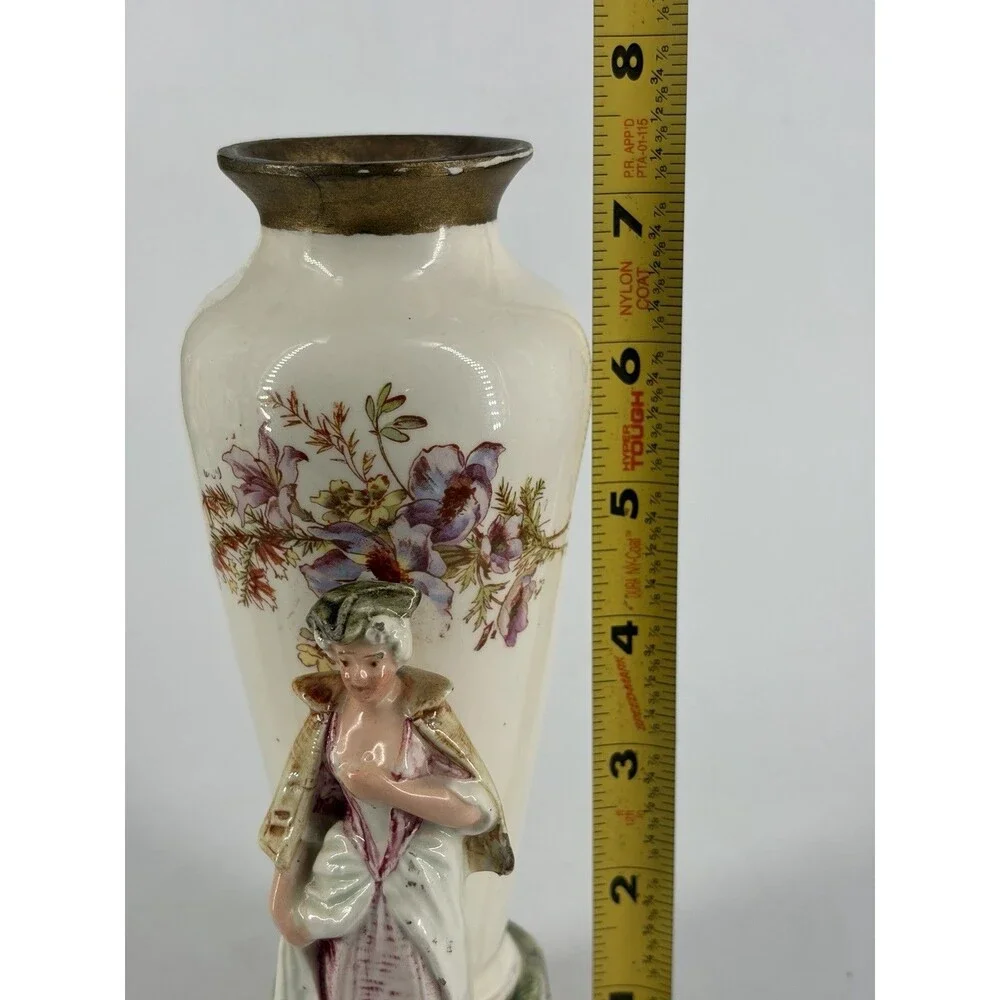 Antique Victorian porcelain figural spill vase lady floral Germany Austria 2981